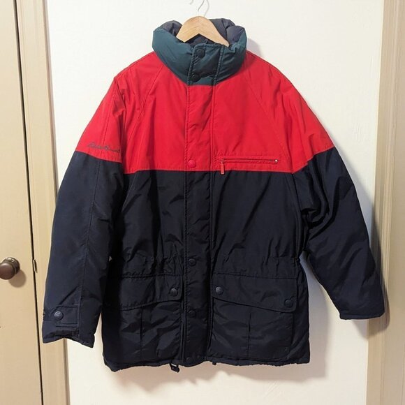 Vintage Eddie Bauer Jacket Goose Down Coat Water Resistant Green Red Blue - Picture 2 of 12